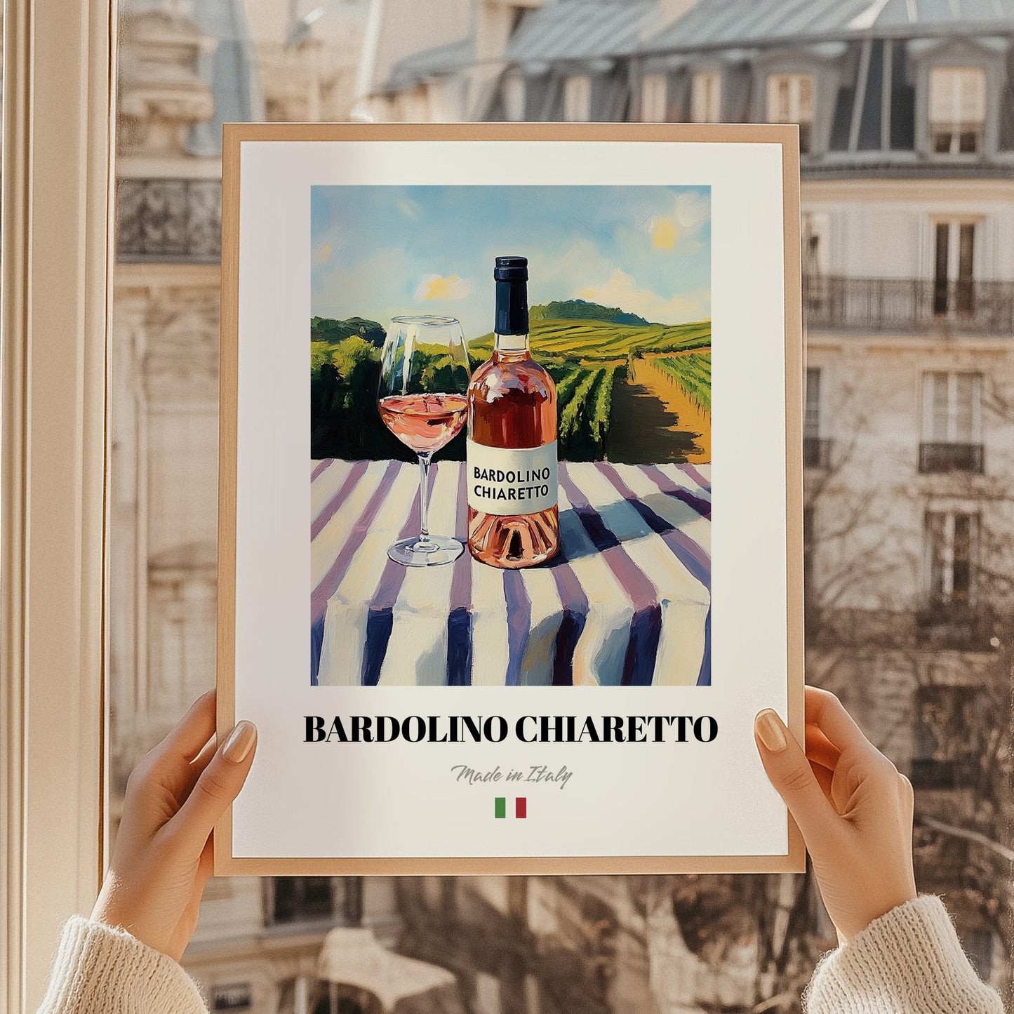 Bardolino Chiaretto – Italian Rose Wine, Wine Bar Art, styled in a charming Paris street view
