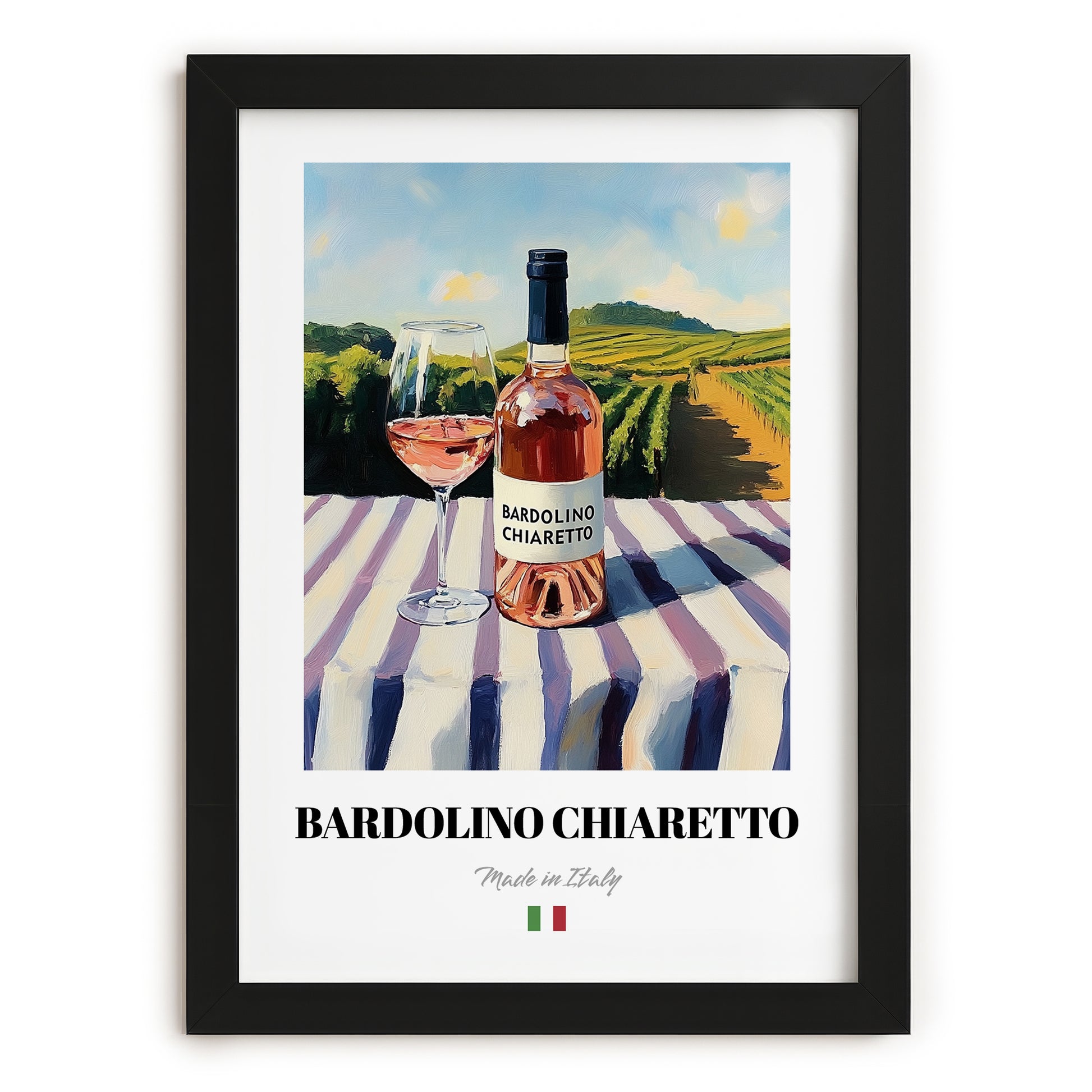 Bardolino Chiaretto – Italian Rose Wine, Wine Bar Art, in sleek black frame