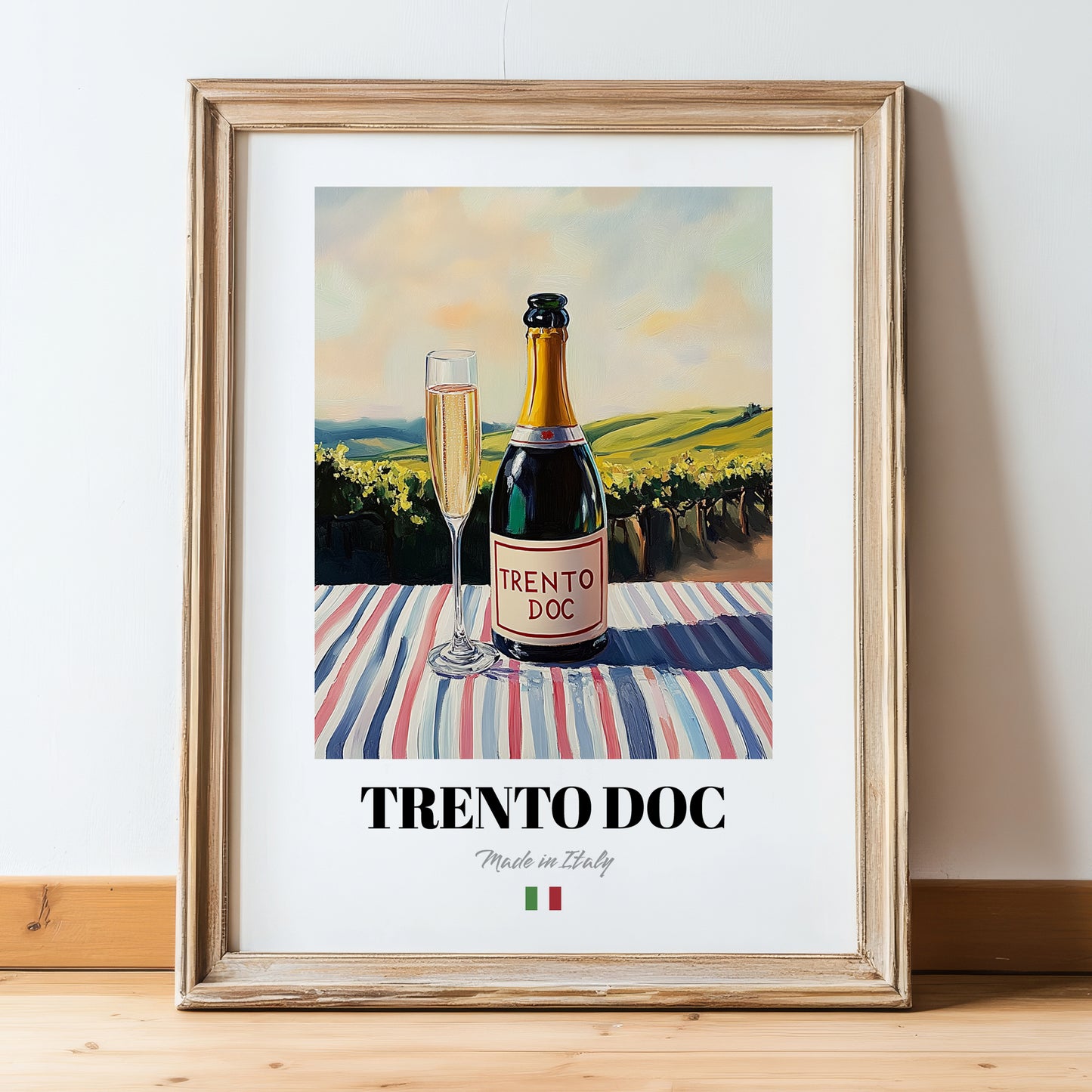 Trento DOC – Italian Sparkling Wine, Enoteca Wall Art, in wooden frame leaning on the floor