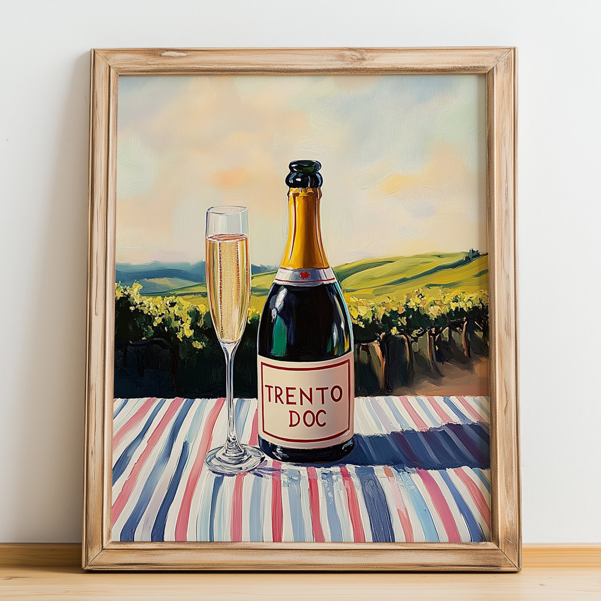Trento DOC – Italian Sparkling Wine, Enoteca Wall Art, no-text version framed in wood
