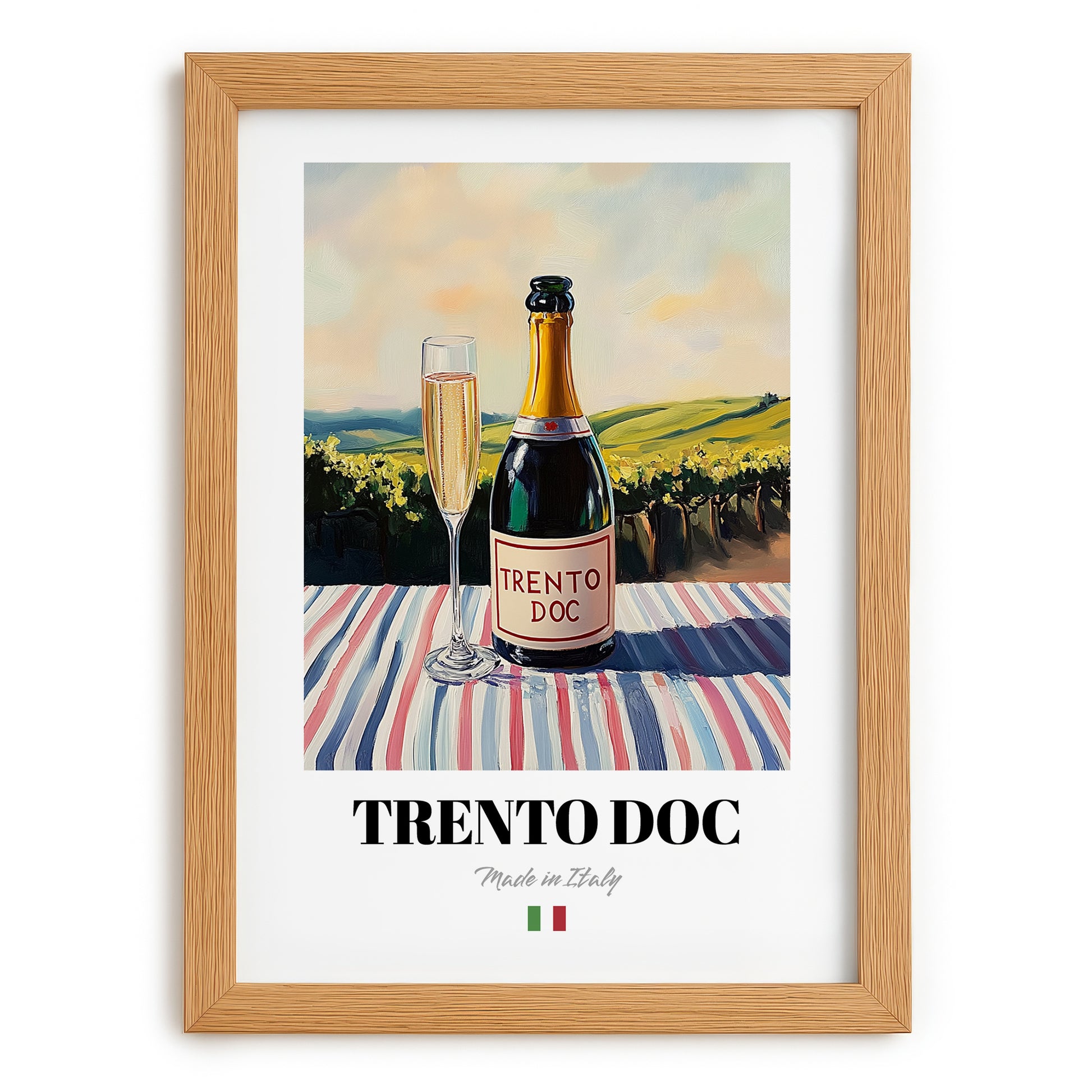 Trento DOC – Italian Sparkling Wine, Enoteca Wall Art, set in oak frame