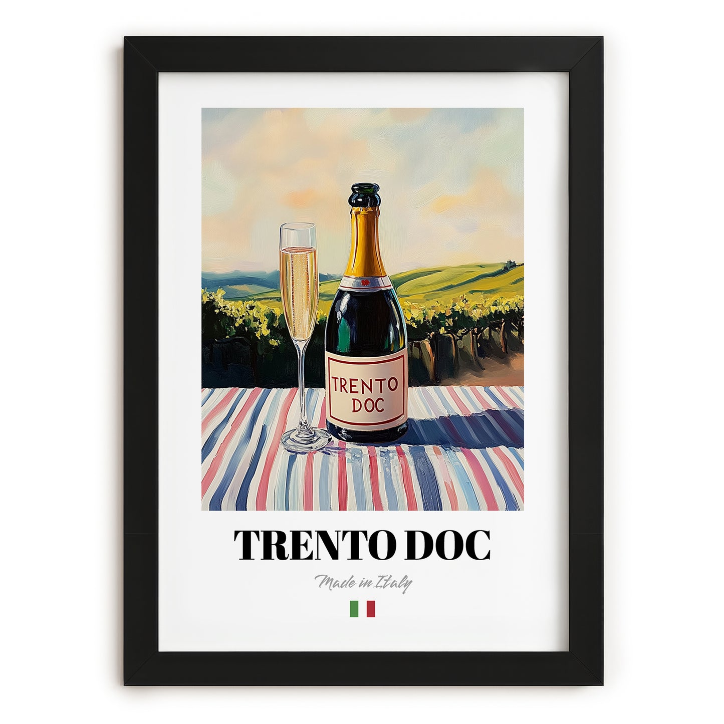 Trento DOC – Italian Sparkling Wine, Enoteca Wall Art, in sleek black frame