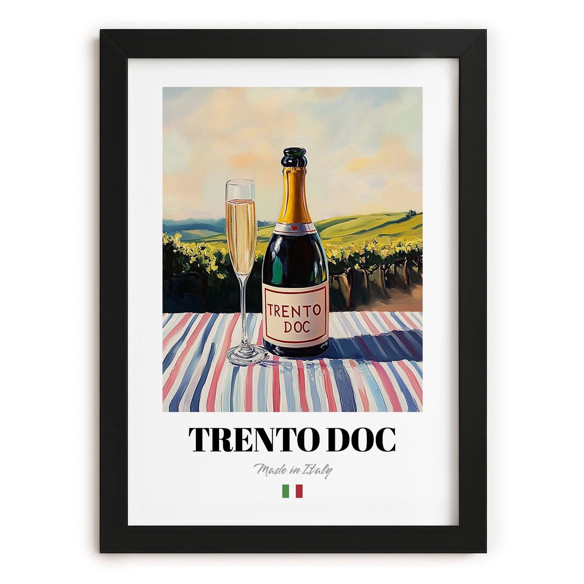 Trento DOC – Italian Sparkling Wine, Enoteca Wall Art, in sleek black frame